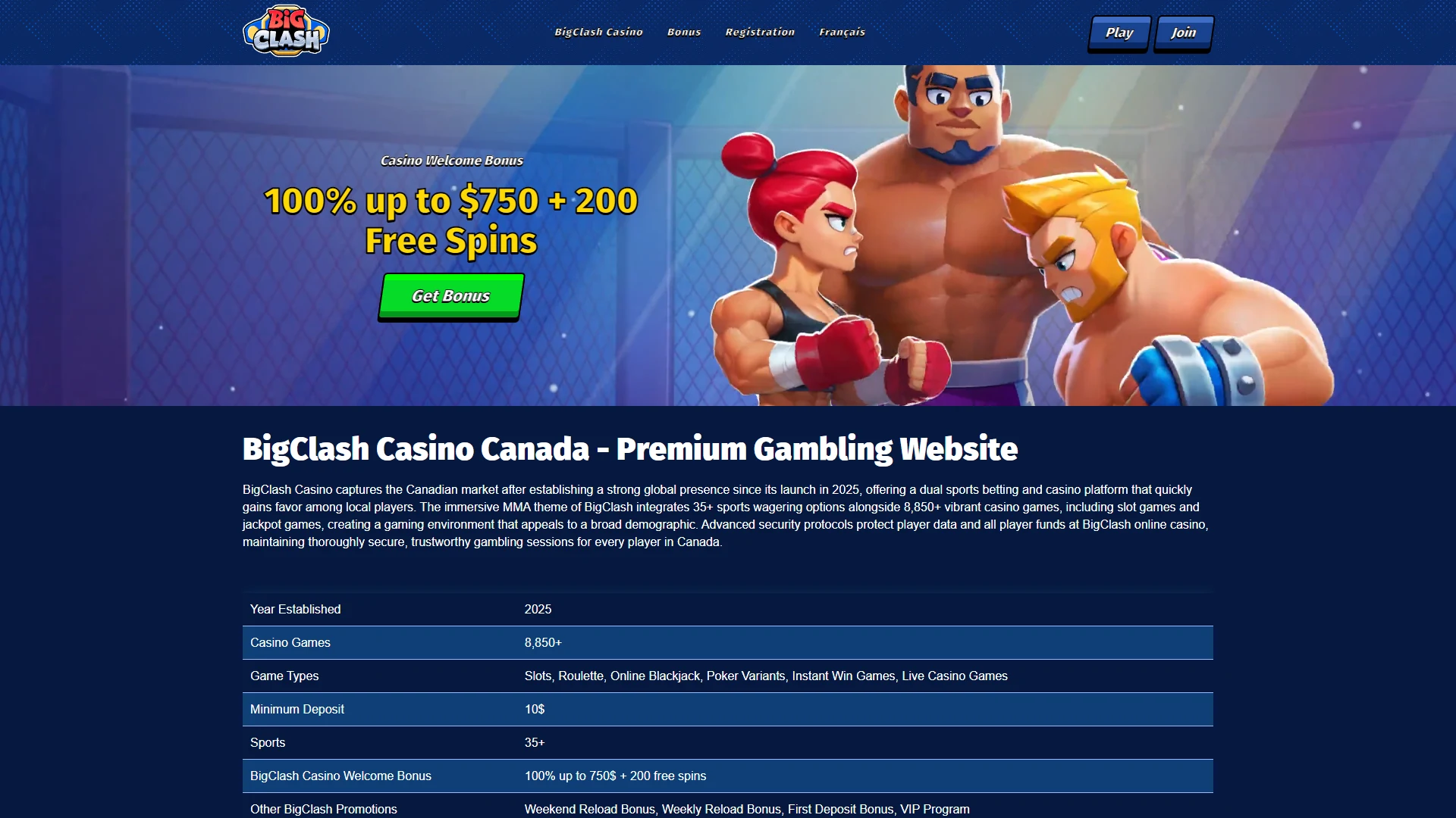 BigClash casino lobby on desktop